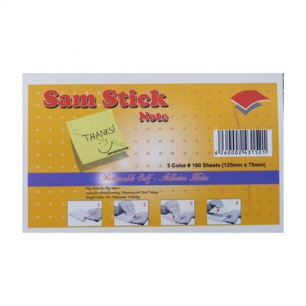 کاغذ یادداشت رنگی چسبی Sam Stick سایز 7.512 سانتیمتر